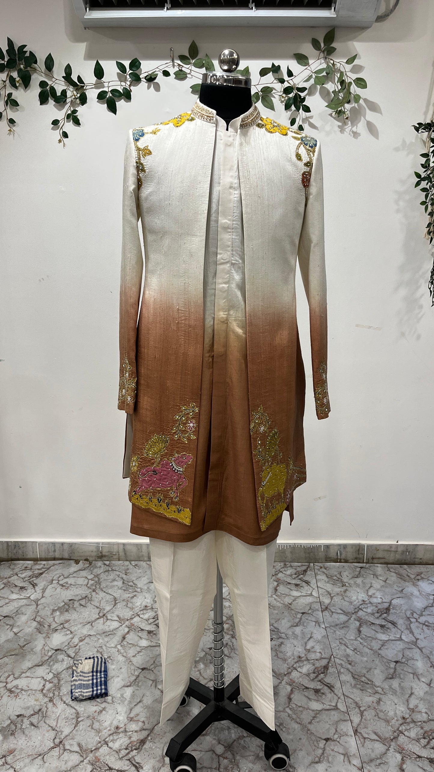 Ganesh theme Lehenga and Men’s Shervani combo