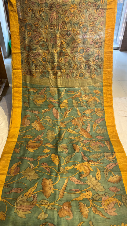 Pen Kalamkari Desi Tussar Sarees