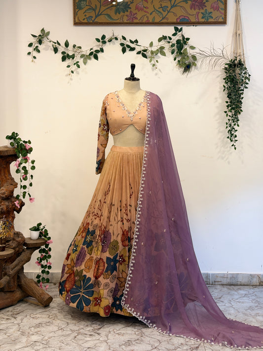 Pen Kalamkari Floral lehenga