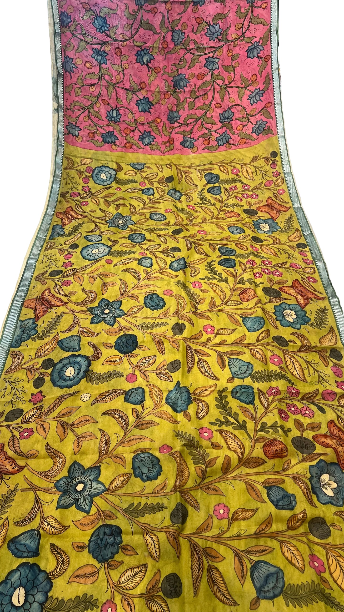 Pen Kalamkari Mangalagiri Silk Saree