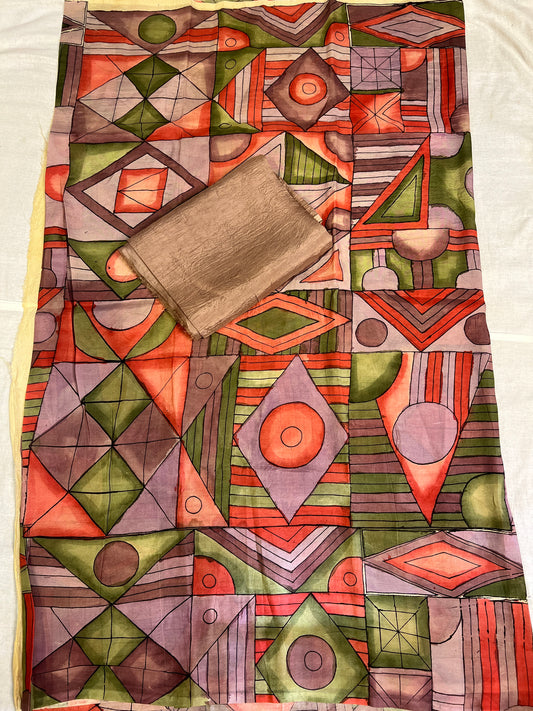 Pen kalamkari Bangalore silk 2 piece set