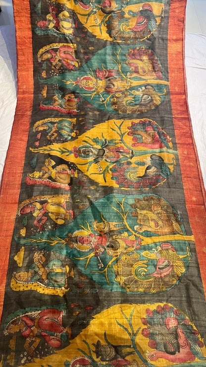 Pen Kalamkari Desi Tussar Sarees