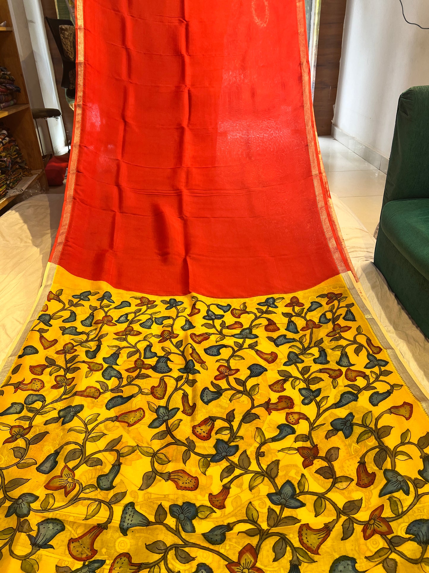 Pen Kalamkari Mangalagiri Silk Saree
