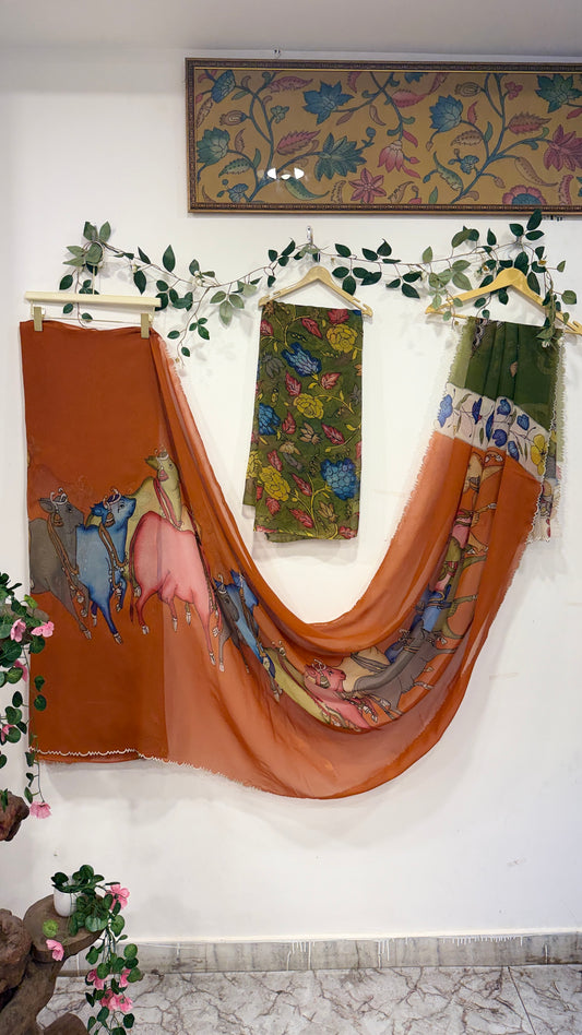Pen Kalamkari Organza saree