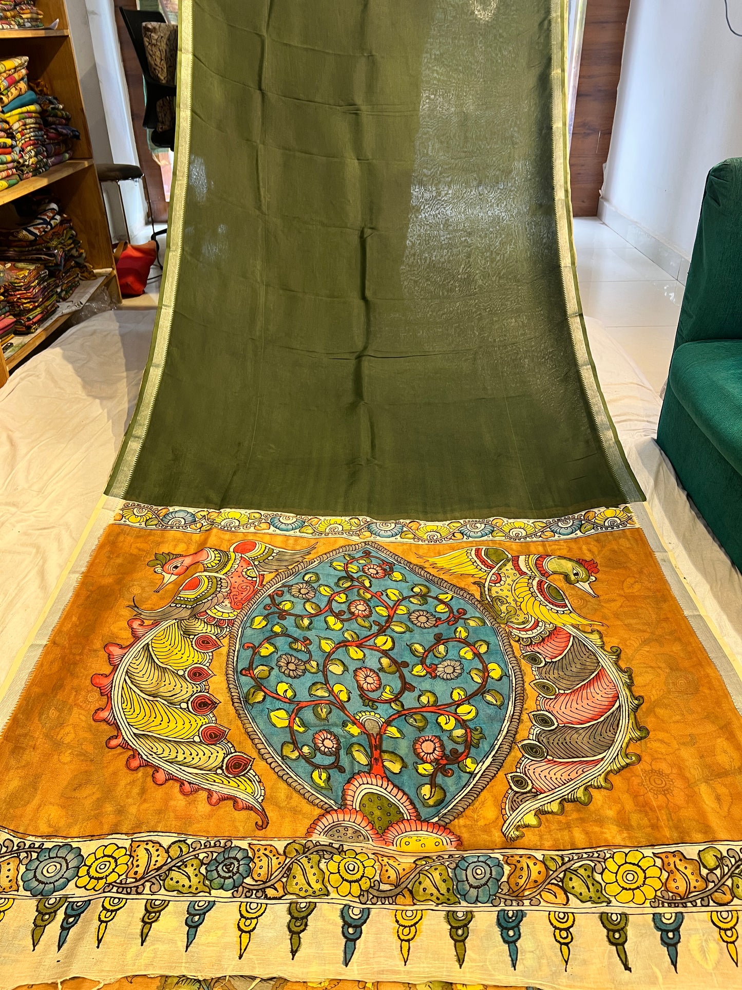 Pen Kalamkari Mangalagiri Silk Saree
