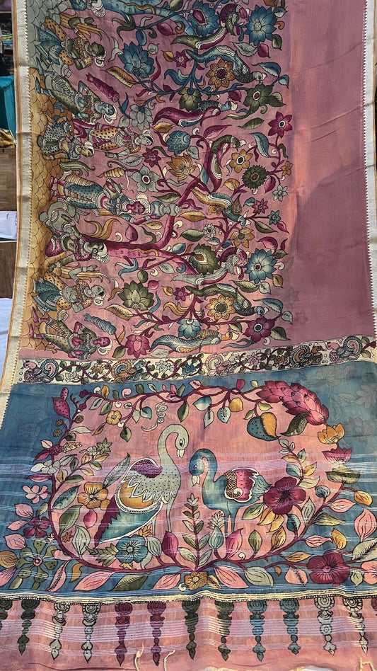 Pen Kalamakri Mangalagiri Silk Saree