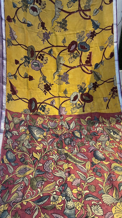 Pen Kalamkari Mangalagiri Silk Saree