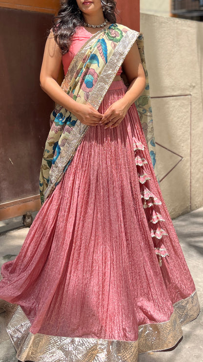 Floral Kalamkari Elegance – Designer Crepe Lehenga Set