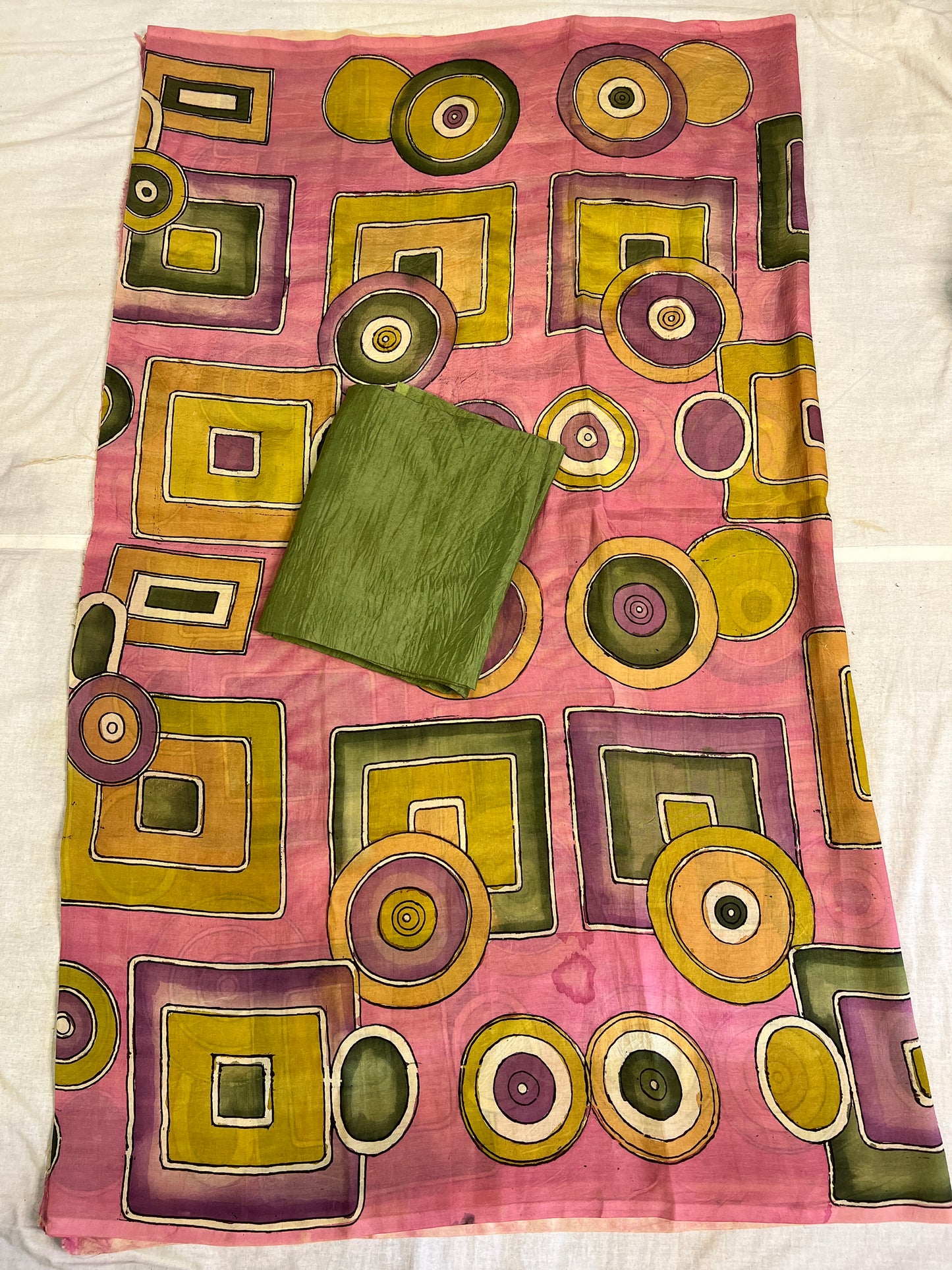 Pen kalamkari Bangalore silk 2 piece set