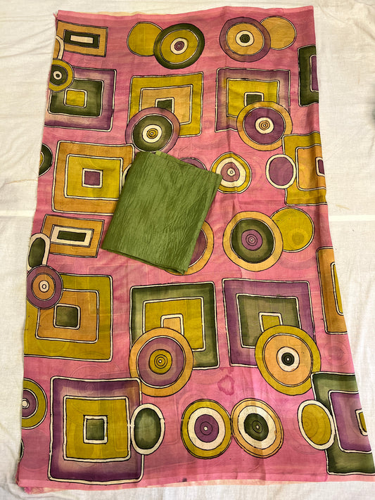 Pen kalamkari Bangalore silk 2 piece set