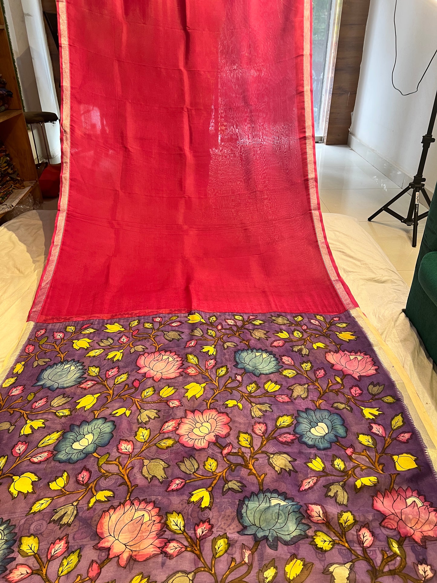 Pen Kalamkari Mangalagiri Silk Saree