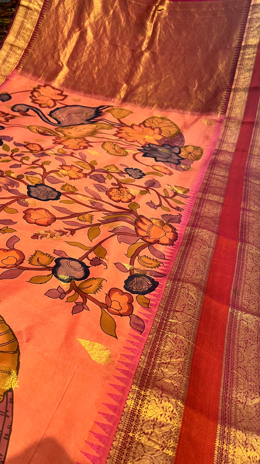 Pen Kalamkari Kanchi Pattu Saree