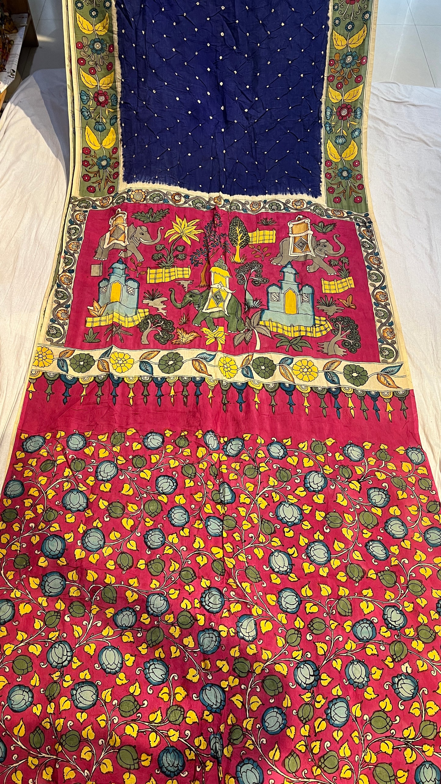 Pen Kalamkari Bandhini Saree