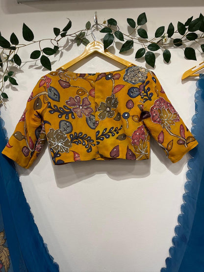 Blue Kalamkari Organza Elegance