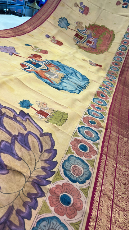 Pen Kalamkari Kanchi Pattu Saree