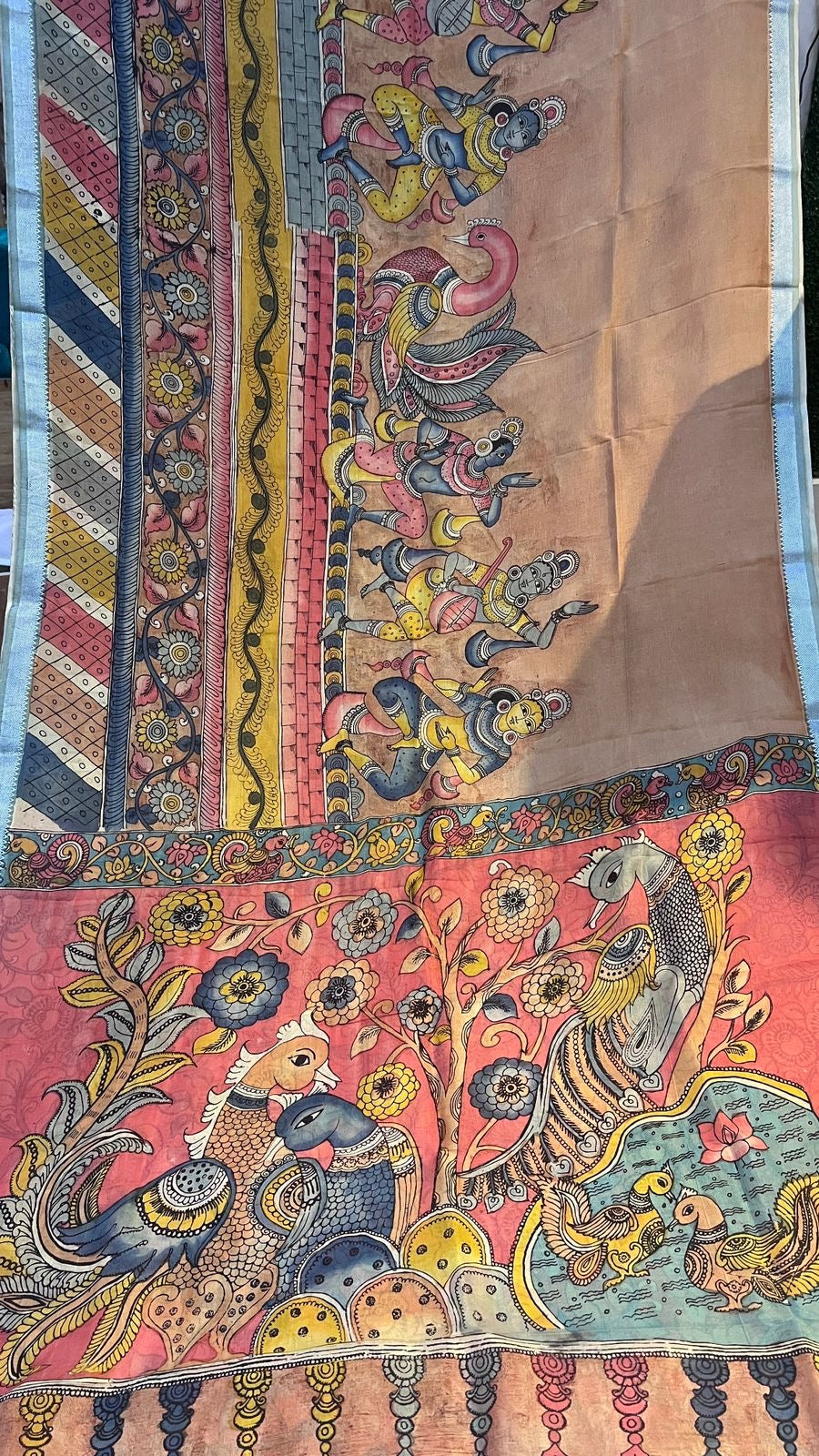 Pen Kalamkari Mangalagiri Silk Saree