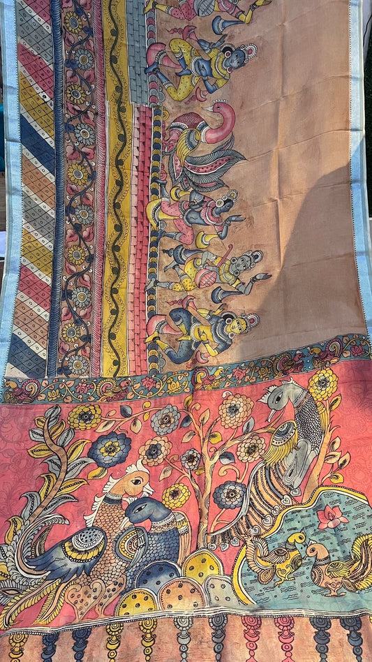 Pen Kalamkari Mangalagiri Silk Saree