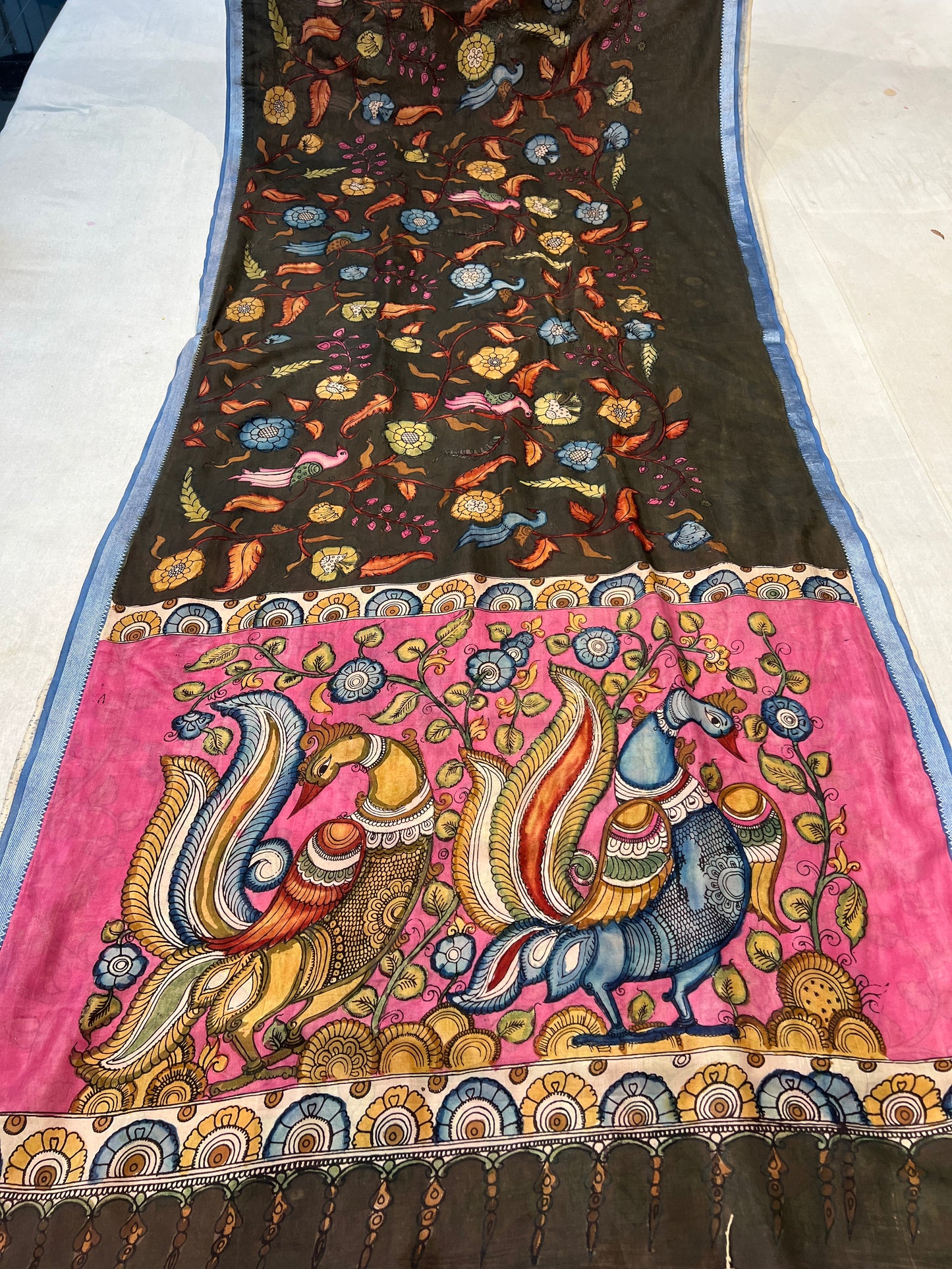 Pen Kalamkari Mangalagiri Silk Saree