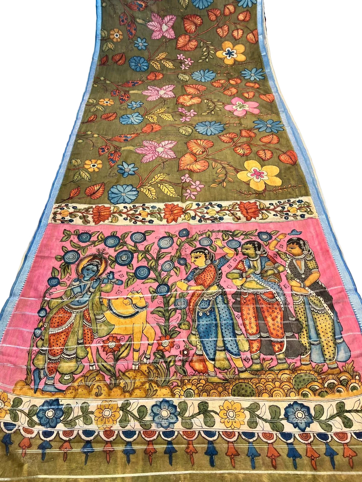 Pen Kalamkari Mangalagiri Silk Saree