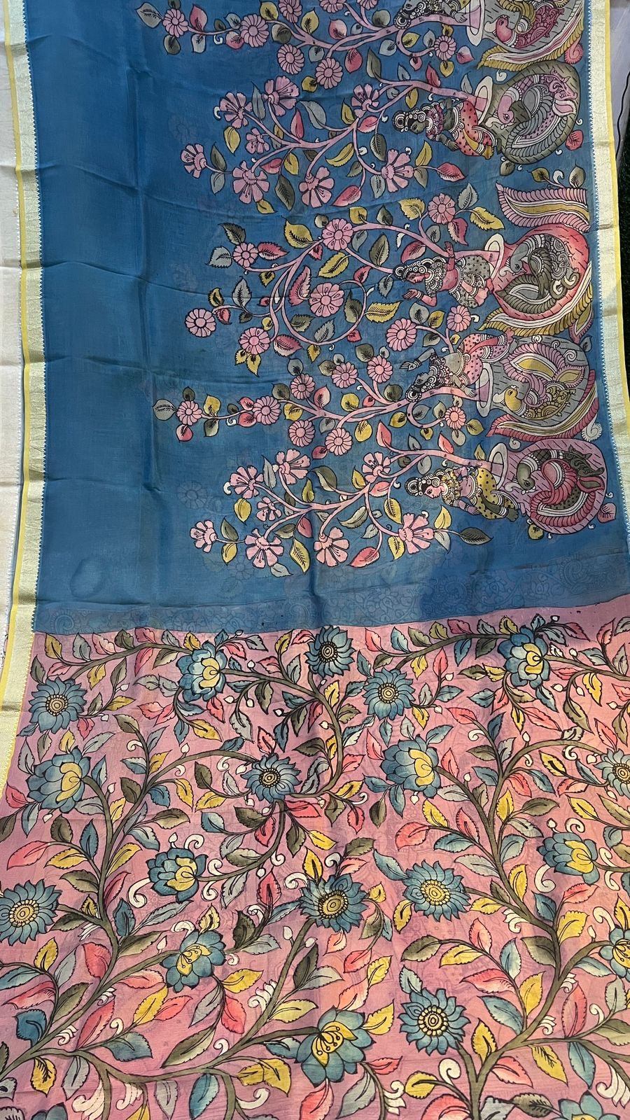 Pen Kalamkari Mangalagiri Silk Saree