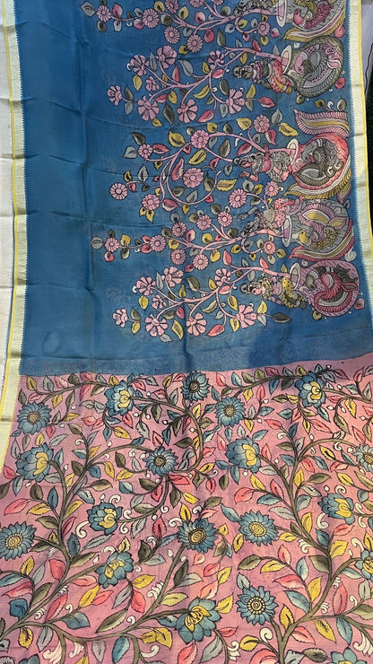 Pen Kalamkari Mangalagiri Silk Saree