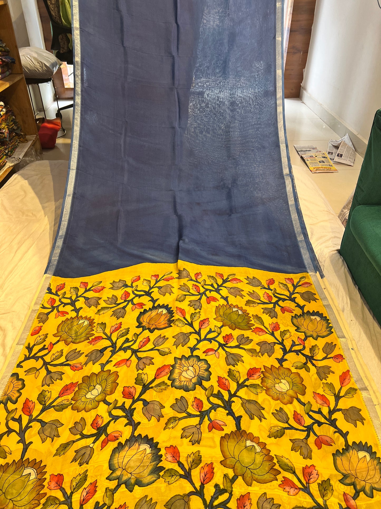 Pen Kalamkari Mangalagiri Silk Saree
