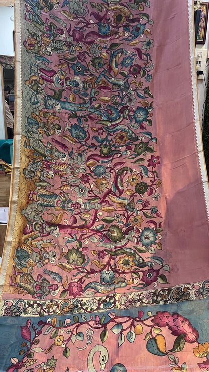 Pen Kalamkari Mangalagiri Silk Saree