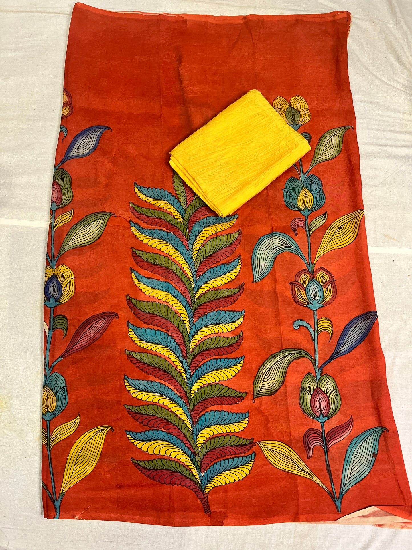 Pen kalamkari Bangalore silk 2 piece set
