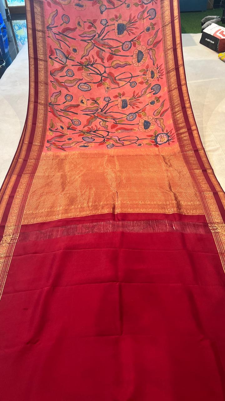 Pen Kalamkari Kanchipattu saree