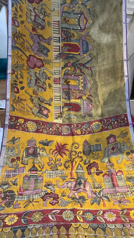 Pen Kalamkari Mangalagiri Silk Saree