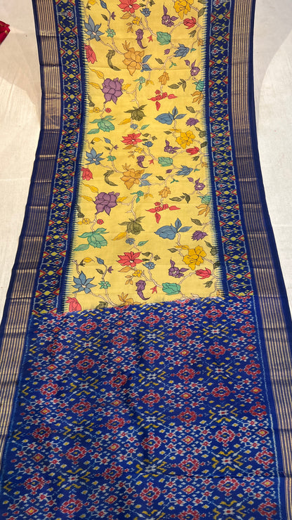 Pen Kalamkari Ikkath Pattu Patola Saree