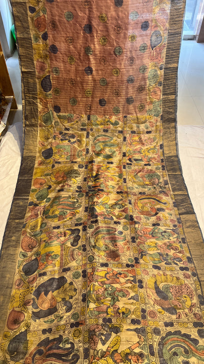 Pen Kalamkari Desi Tussar Sarees