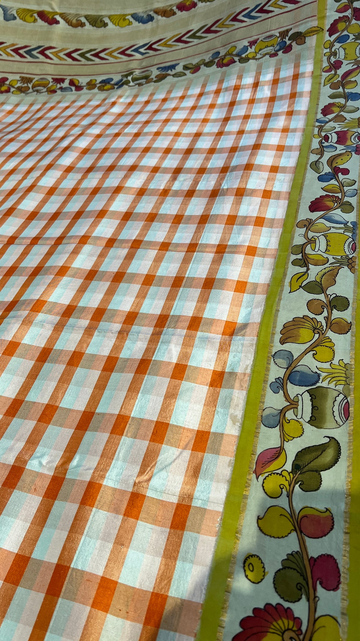 Pen Kalamkari Kattam checks Kanchipattu saree