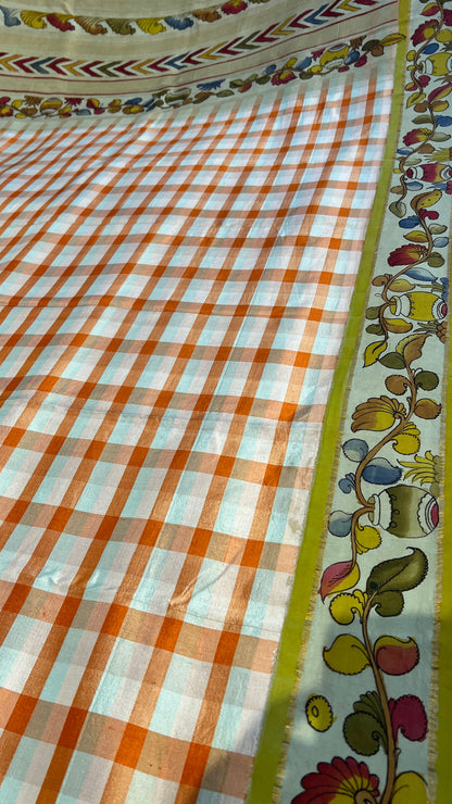 Pen Kalamkari Kattam checks Kanchipattu saree