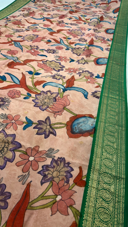 Pen Kalamkari Kanchi Pattu Saree