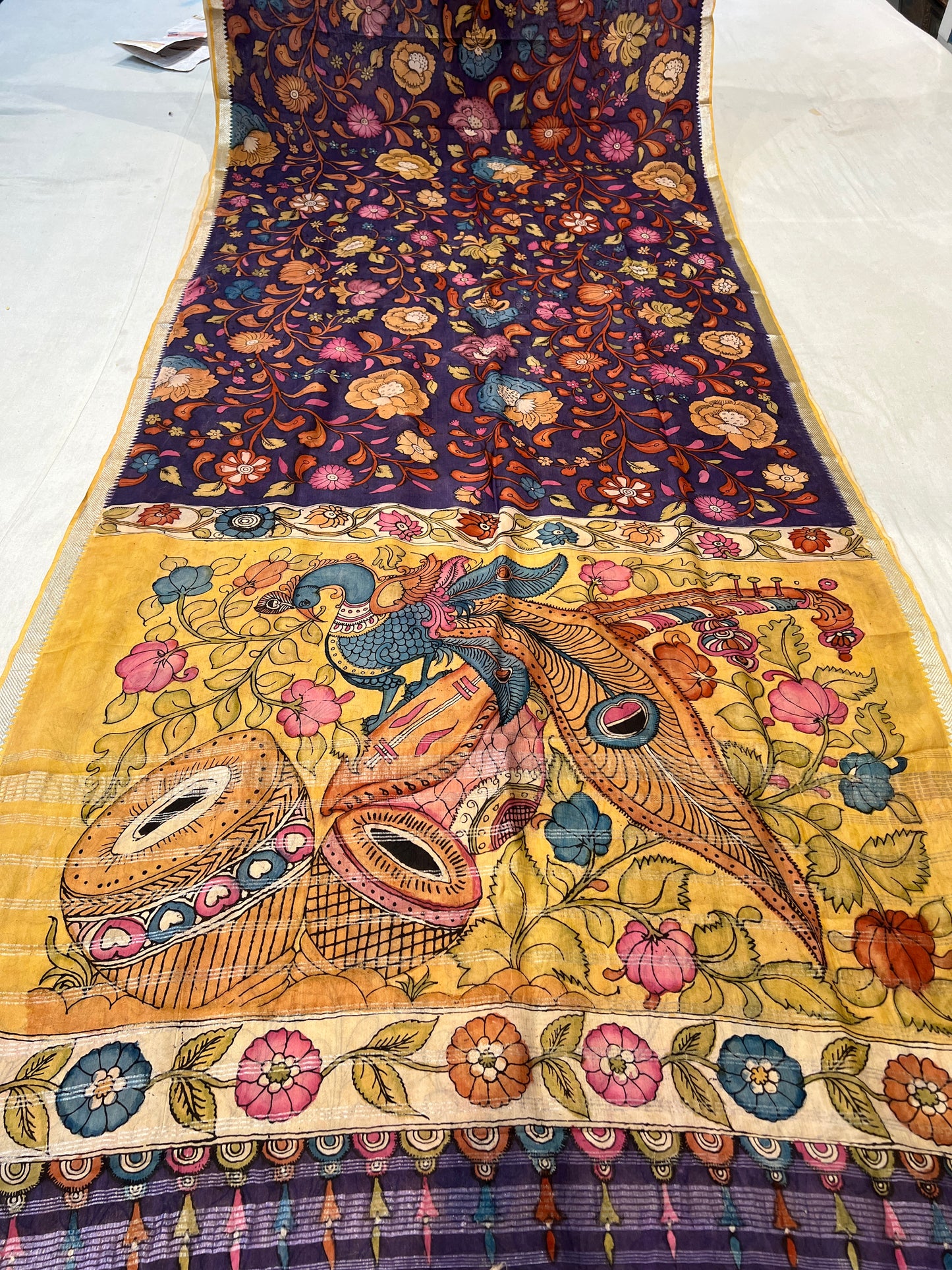 Pen Kalamkari Mangalagiri Silk Saree