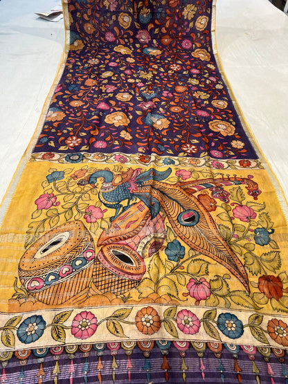 Pen Kalamkari Mangalagiri Silk Saree