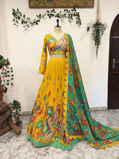 Golden Cranes – Pen Kalamkari Lehenga