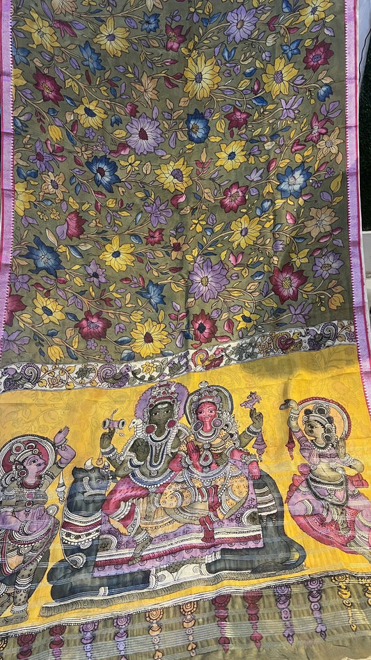 Pen Kalamakri Mangalagiri Silk Saree