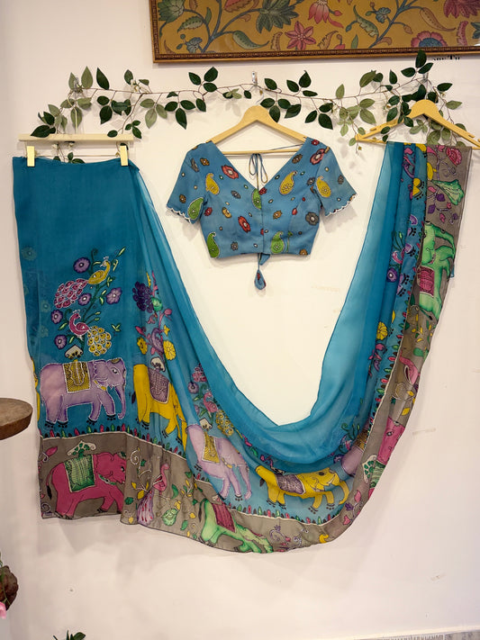 Pen kalamkari organza saree