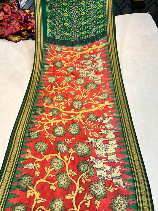 Pen Kalamkari Ikkath Saree