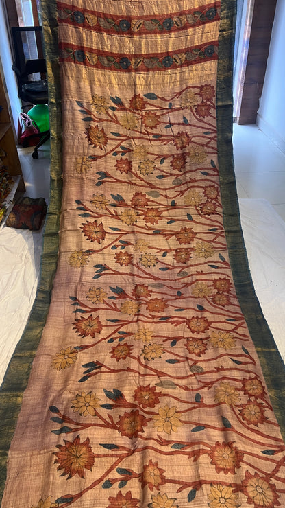Pen Kalamkari Desi Tussar Saree