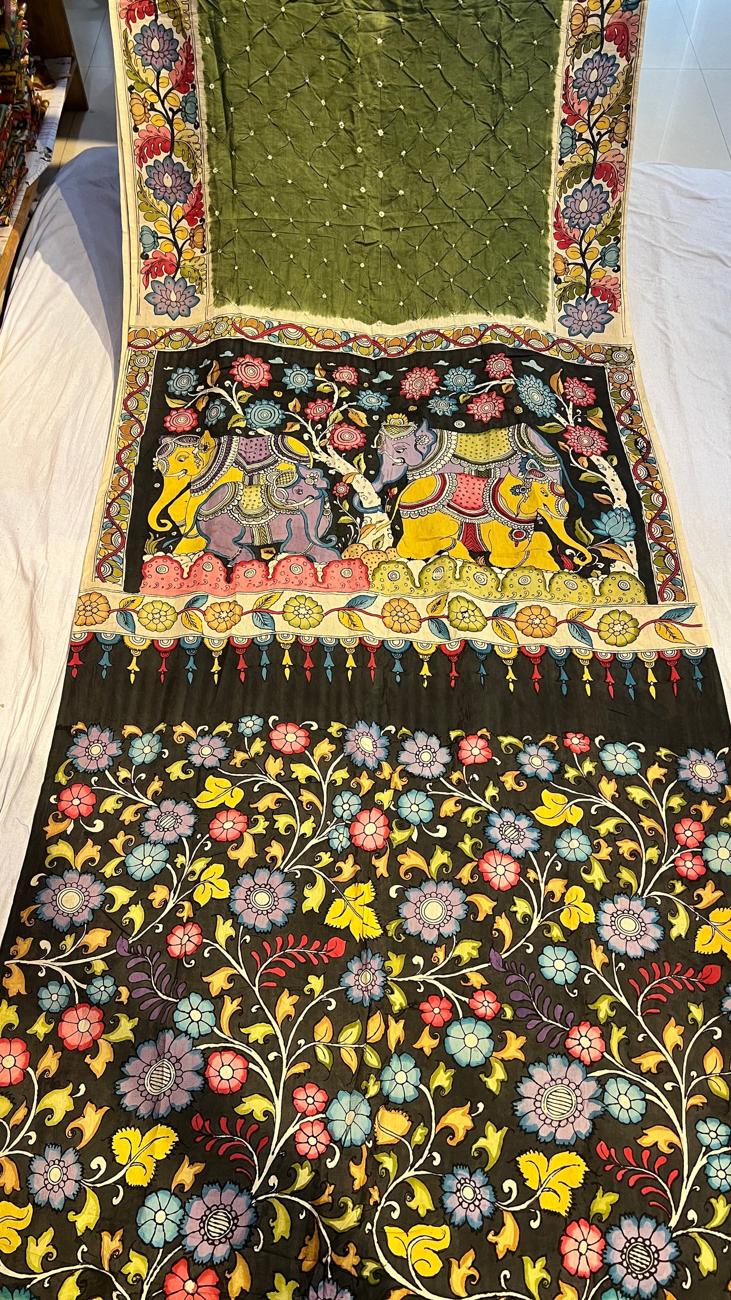 Pen Kalamkari Bandhini Saree