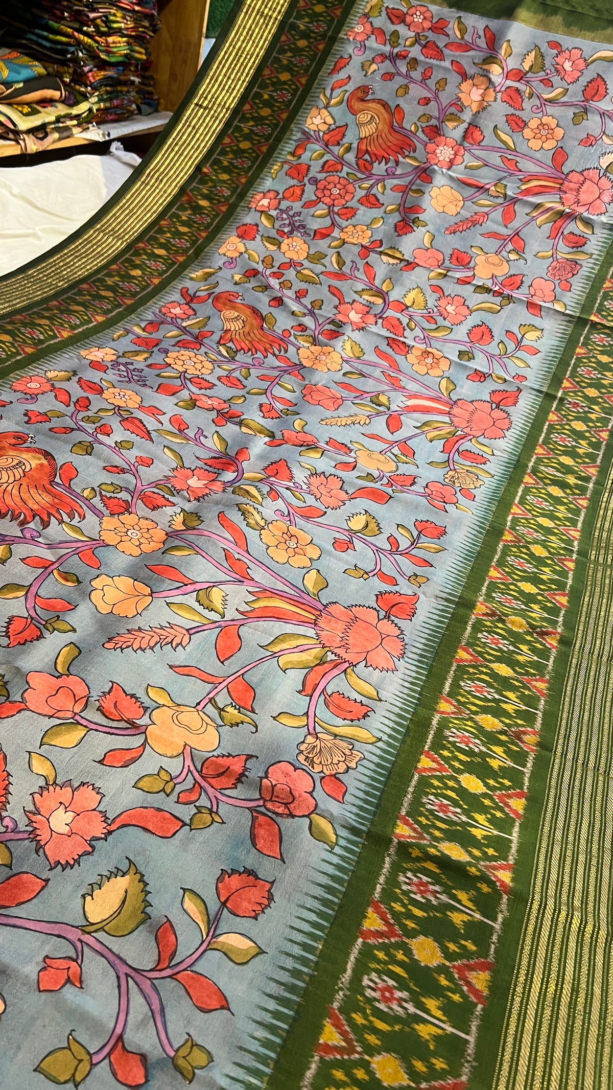 Pen Kalamkari Patola Weaving Ikkath Saree