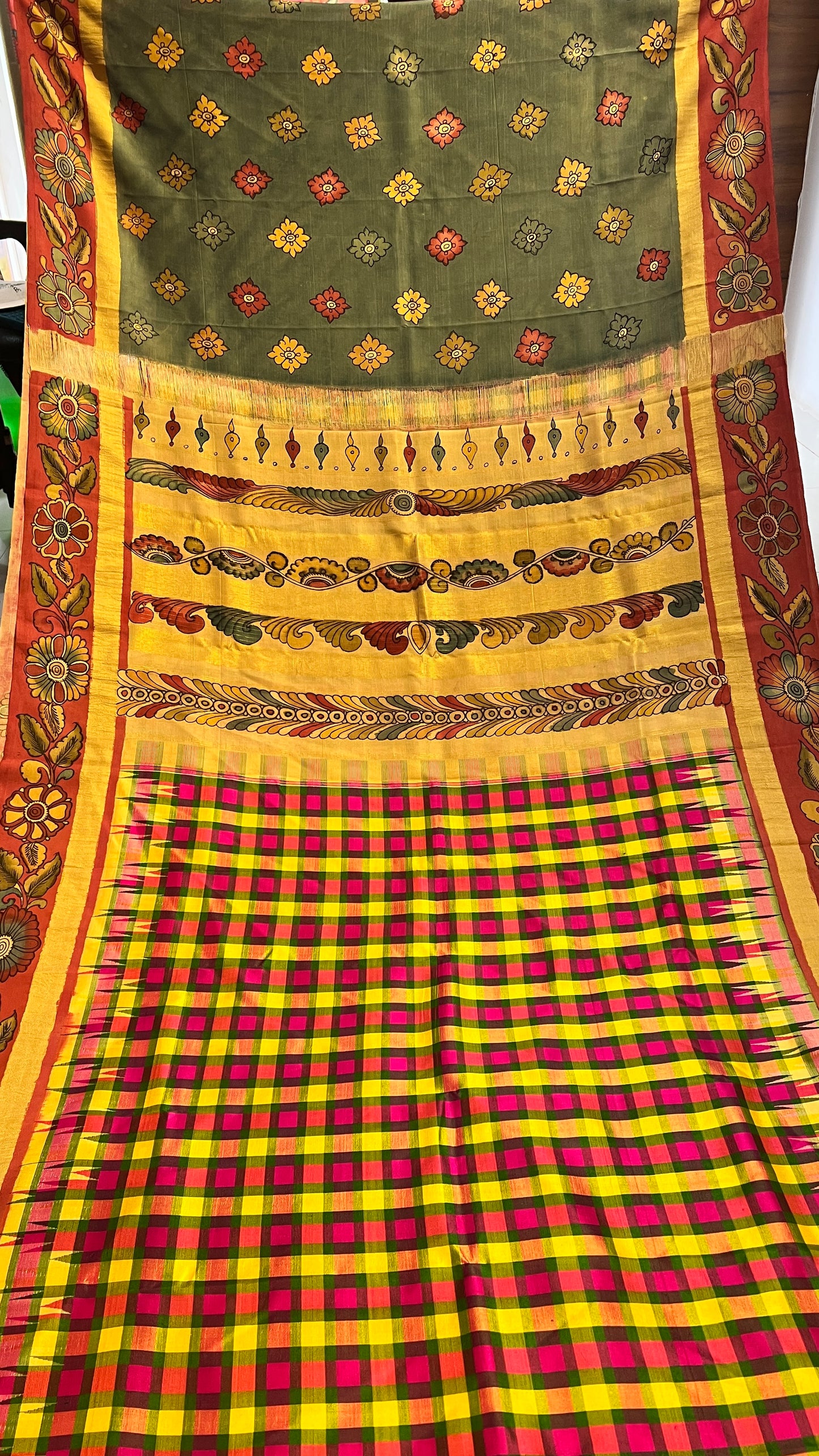 Pen Kalamkari on Pure Kanchi Pattu ✨