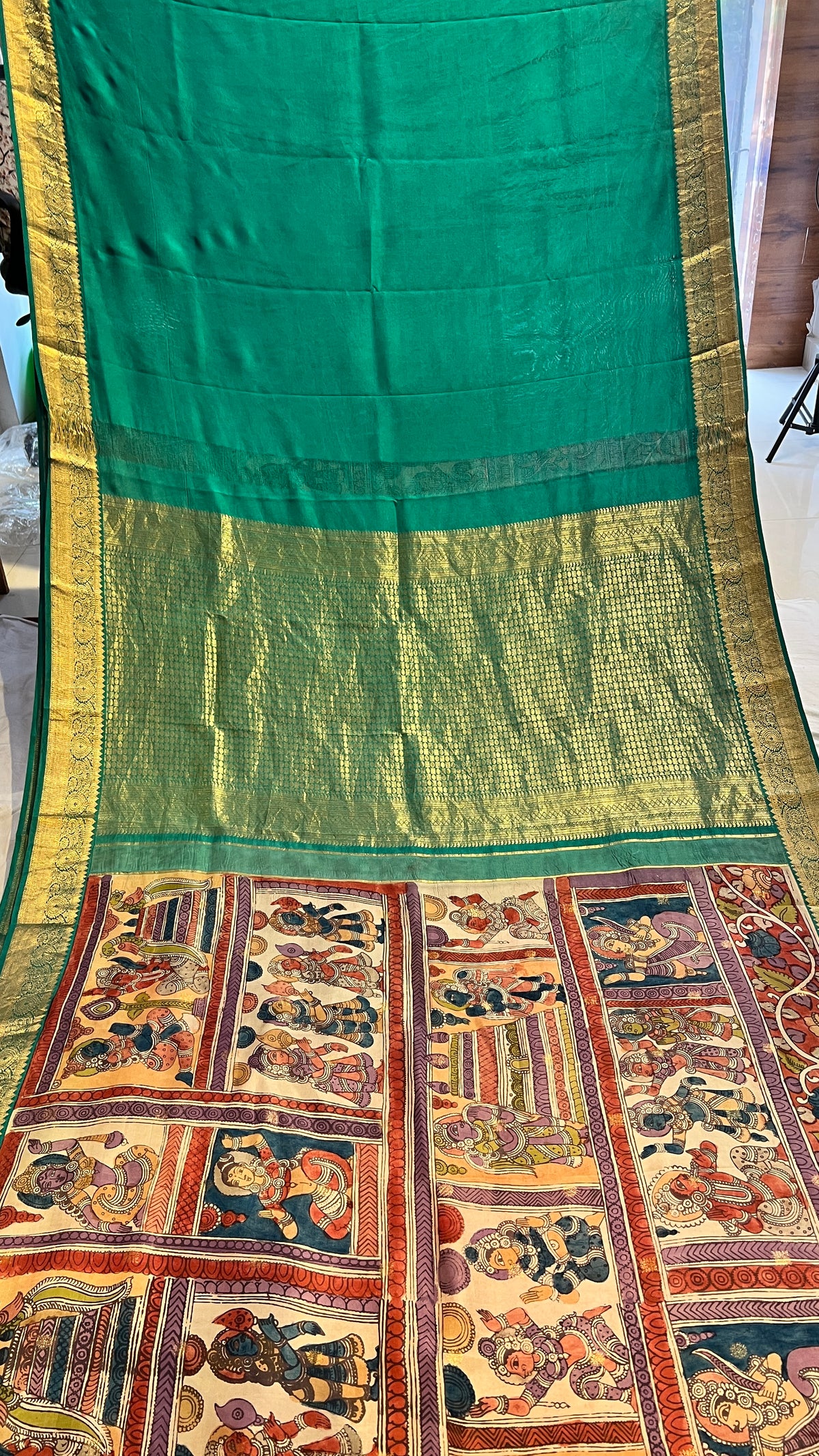 Pen Kalamkari Kanchi Pattu Saree