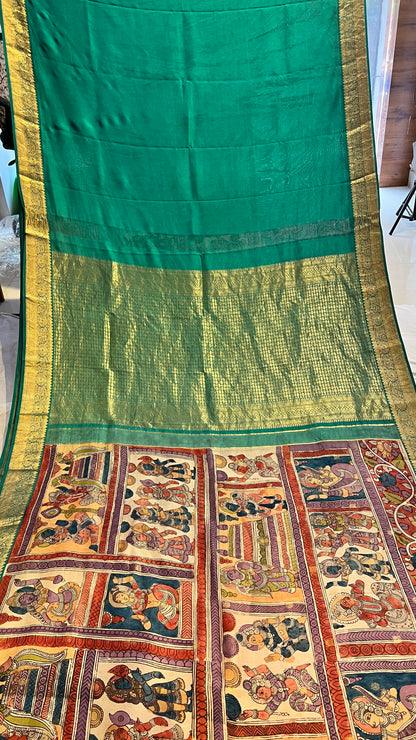 Pen Kalamkari Kanchi Pattu Saree