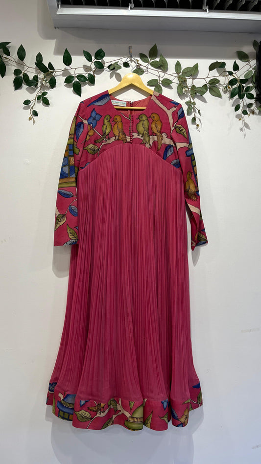 Pen Kalamkari Flared Anarkali Frock Long Frock