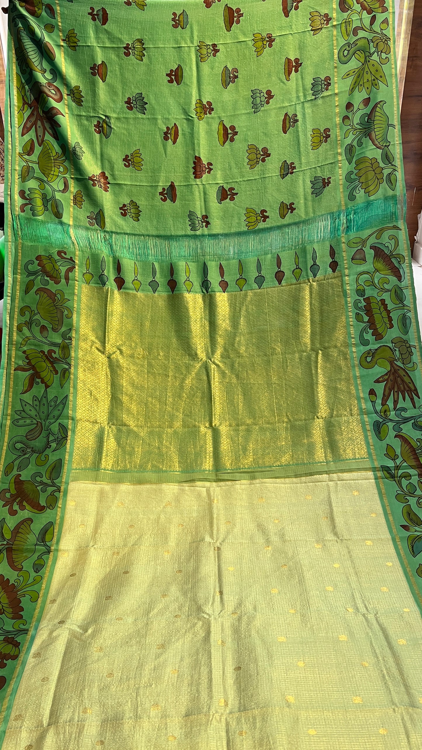Pen Kalamkari Elegance on Pure Kanchi Pattu