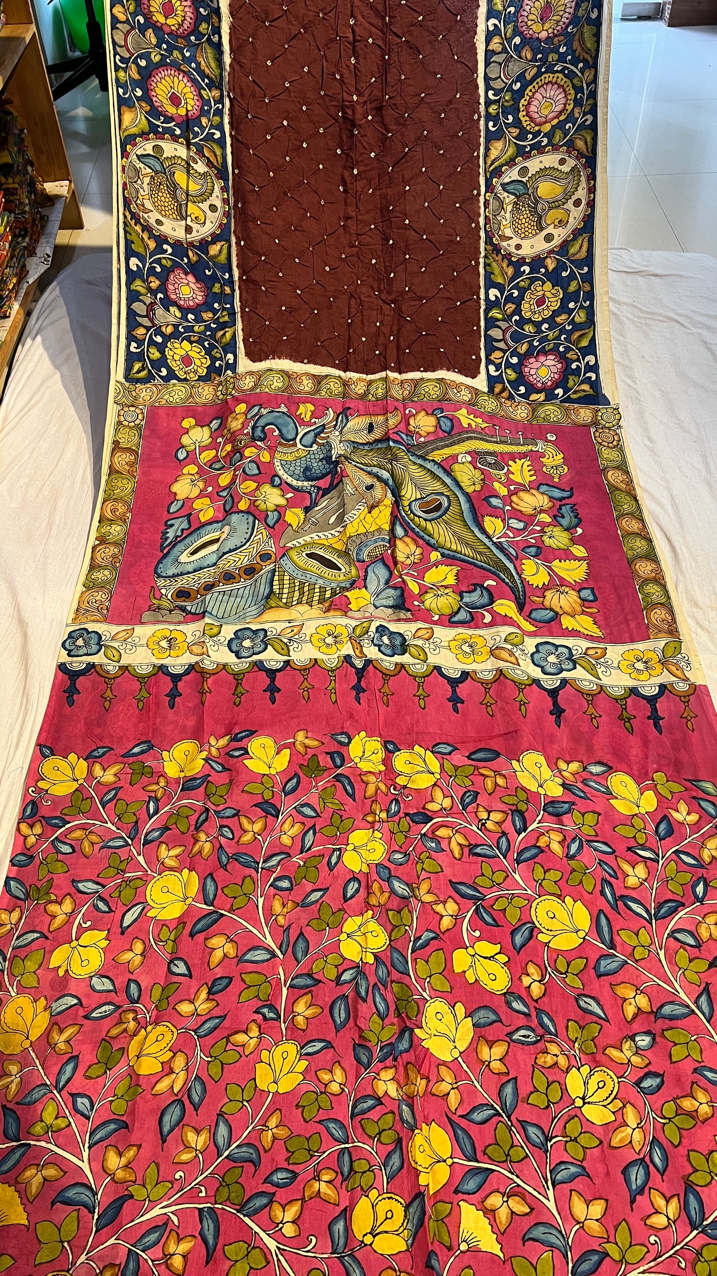 Pen Kalamkari Bandhini Saree